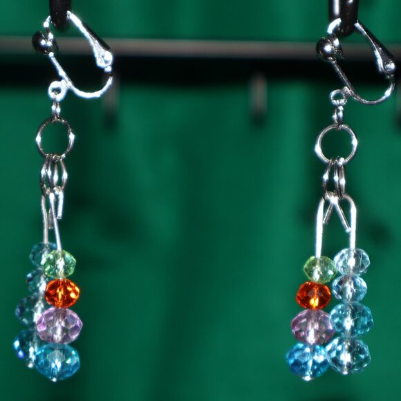 Handmade Jewelry - Handmade Clip-On Earrings - 16 Multi-Sized Round Crystal Beads - COJ 67